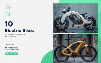 Electric E-Bikes, Bicycle Sleek Minimalist Design Set 10