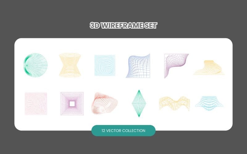 3D Wireframe Set Vector Collection Vector Graphic