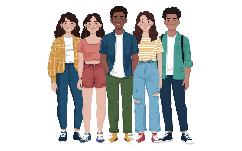 Multiethnic young people in casual clothes vector image Illustration