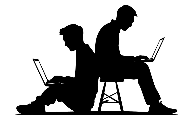 two boy use laptop art vector Illustration