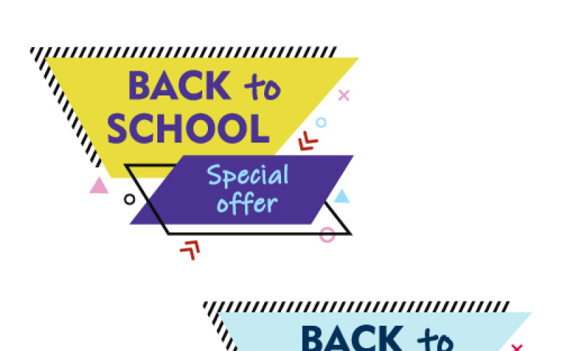 Back to school sale stickers in Memphis style with a parallelogram and lines Vector Graphic