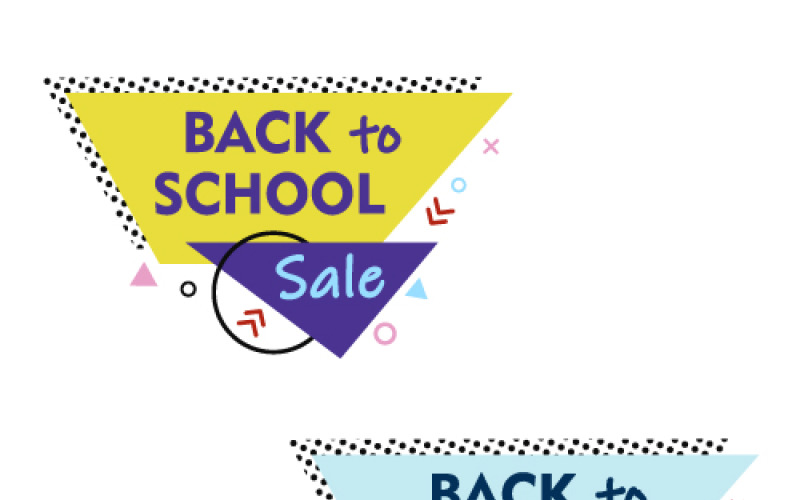 Back to school sale stickers in Memphis style with a triangle and dotes Vector Graphic