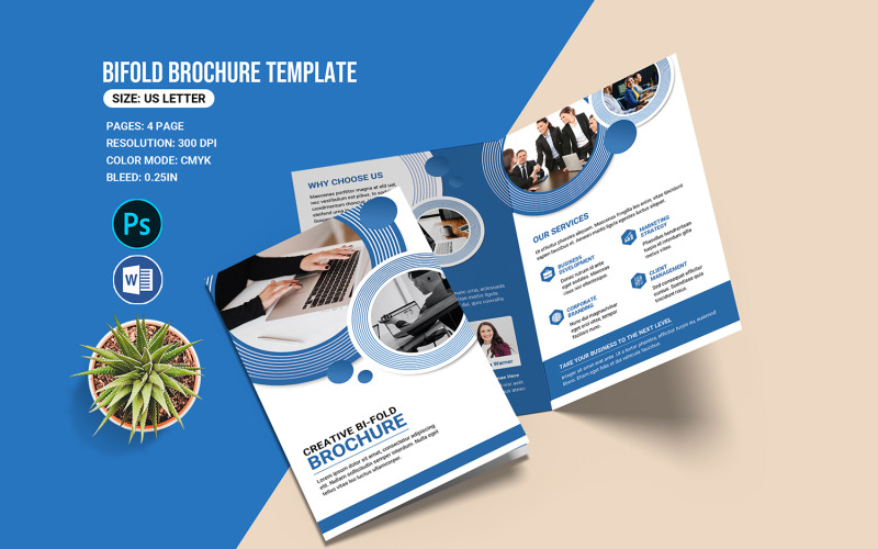 Creative Business Bifold Brochure Template. Word & Photoshop Corporate Identity