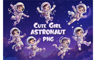 Cute girl astronaut. T-Shirt, PNG.