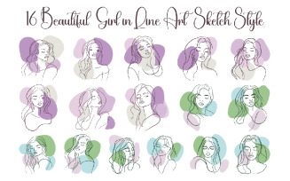 16 Beautiful Girl in Line Art Sketch Style