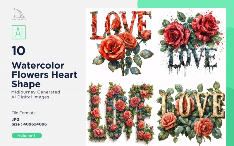 Flowers Heart Shape Celebrating Love 01 Illustration