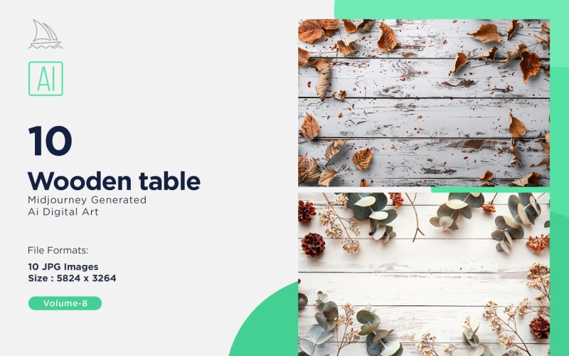 Flatlay Wooden Table 10 Set 08 Illustration