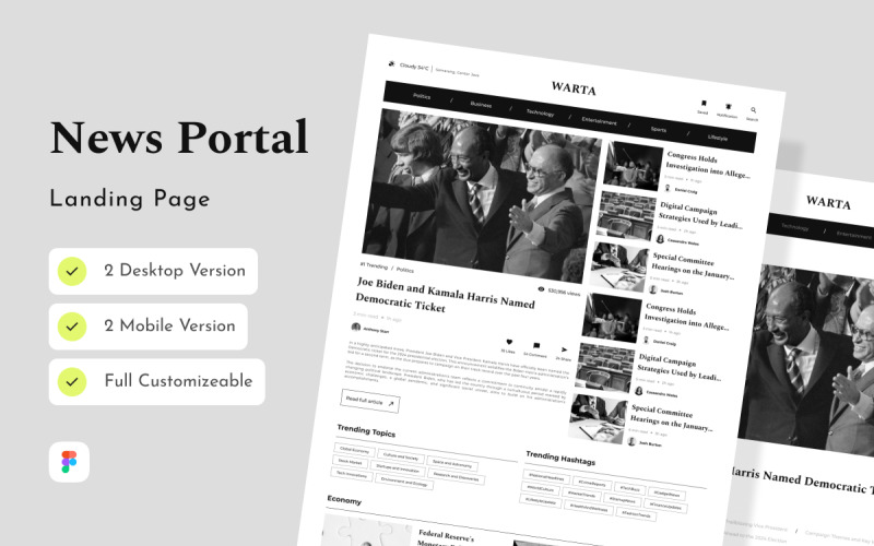 Warta - News Portal Landing Page UI Element