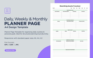 Generic Monthly Goal Tracker Planning Pages Planner Template 69