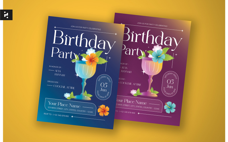 Floral Birthday Party Invitation Corporate Identity