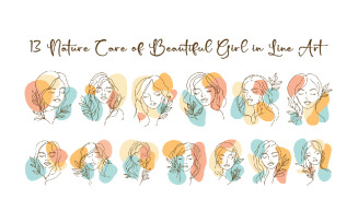 13 Nature Care of Beautiful Girl in Line Art