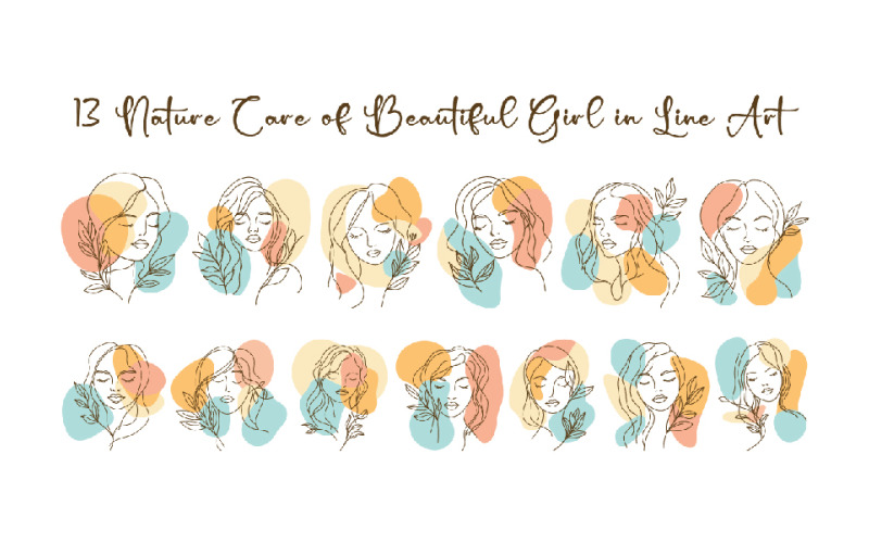 13 Nature Care of Beautiful Girl in Line Art Illustration