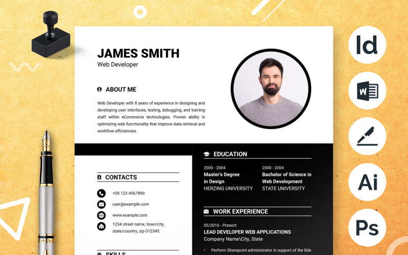 CV Design Template for Web Developer Resume Template