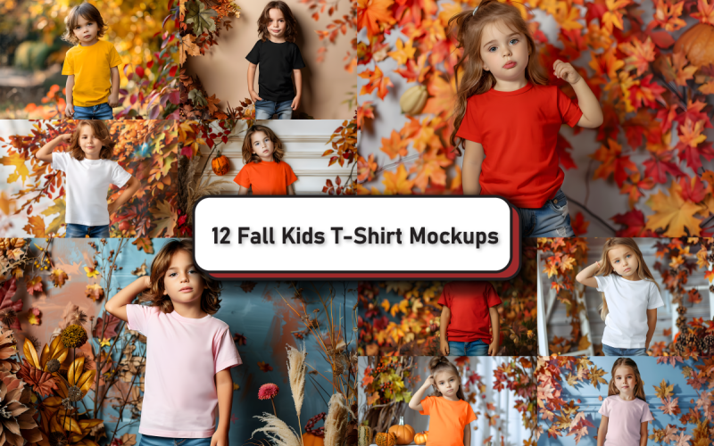 Fall Kids Bella Canvas 3001 Mockup Bundle Product Mockup