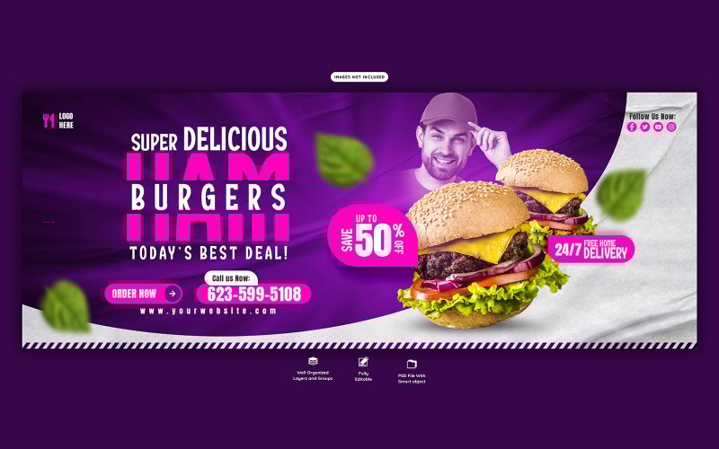 Delicious Burger Food Menu Facebook Cover Template Social Media