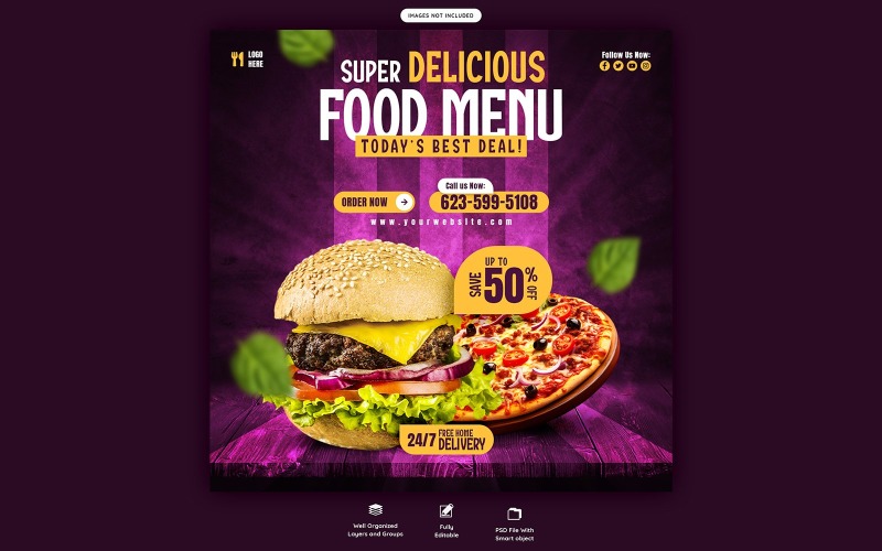 Delicious Burger Food Menu Facebook Template Social Media