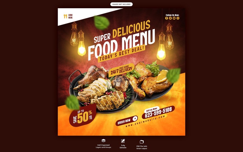 Delicious Burger Food Menu Template Design Social Media