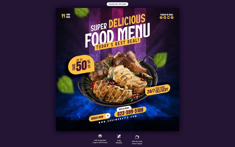 Delicious Burger Food Menu Template Social Media