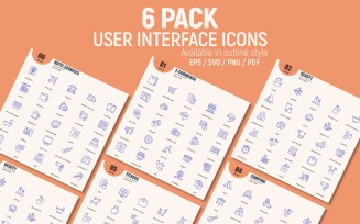 Creative User Interface Icon Set Outline with 6 Pack