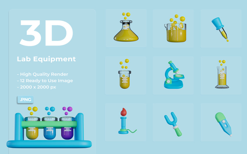 3D Lab Equipment Icon Design Icon Set