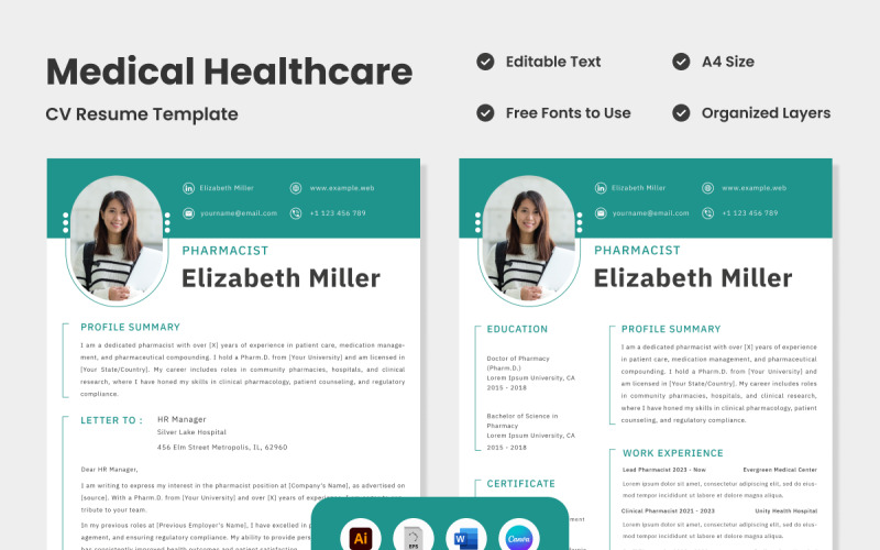 Elevate your career prospects with CV Resume Medical Healthcare V2 Resume Template