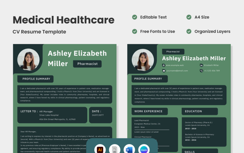 Highlight your medical expertise with CV Resume Medical Healthcare V1 Resume Template