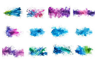 Abstract ink paint splatter brush strokes transparent background set