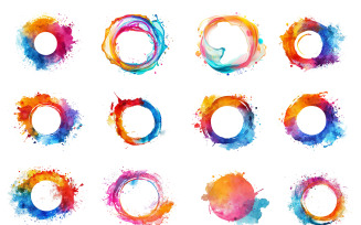 Colorful ink paint splatter splash, Watercolor splatter brush strokes transparent background