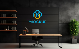 Indoor office room black wall mockup