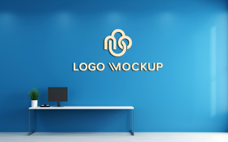 Realistic wall logo mockup psd v1