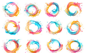 Watercolor colorful ink paint splatter transparent background