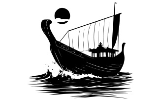 boat silhouette art style with white background