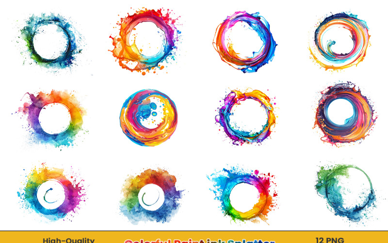 Colorful Rainbow Paint Splash Clipart, Watercolor paint ink splatter png background. Background