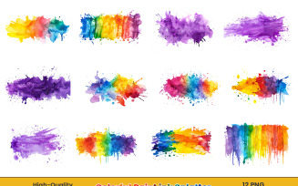 Colorful Rainbow Paint Splash Clipart, Watercolor paint ink splatter