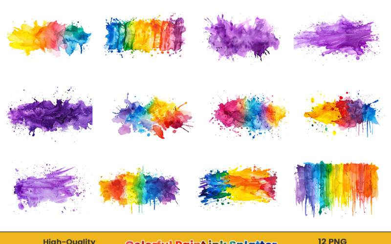 Colorful Rainbow Paint Splash Clipart, Watercolor paint ink splatter Background