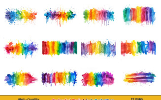 Colorful Rainbow Paint Splash Clipart, Watercolor paint ink splatter.