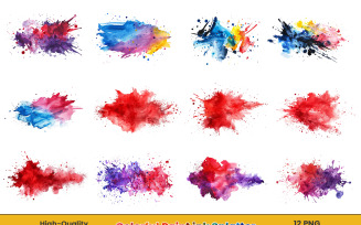 Watercolor colorful paint ink splatter png background set