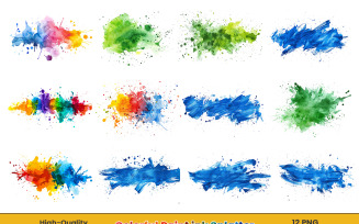 Watercolor colorful paint ink splatter, rainbow paint splash png background