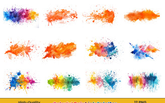 Watercolor colorful paint ink splatter, rainbow paint splash png background.