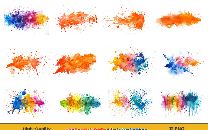 Watercolor colorful paint ink splatter, rainbow paint splash png background. Background