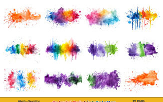 Watercolor colorful paint ink splatter splash, Abstract splatter brush strokes png background.