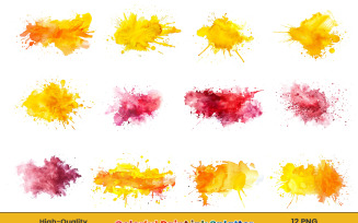 Watercolor paint ink splatter, colorful splash png set