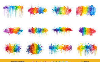 Watercolor Splash, Paint Splatter Clipart, Watercolor colorful paint ink splatter brush png