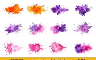 Watercolor Splashes, multicolor painting splatter stain grunge png background set.