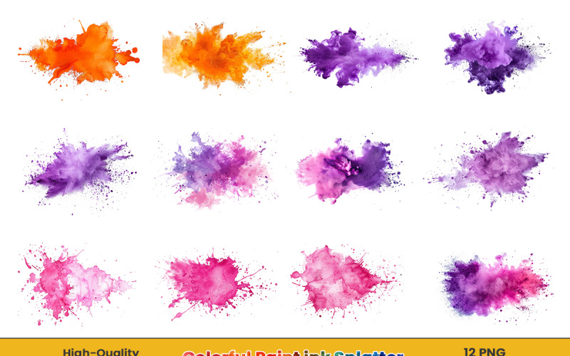 Watercolor Splashes, multicolor painting splatter stain grunge png background set. Background