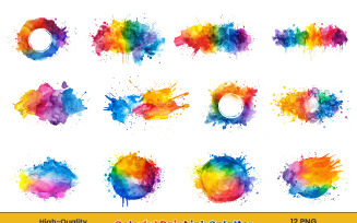 Colorful Rainbow Paint Splash Clipart, Watercolor paint ink splatter png.