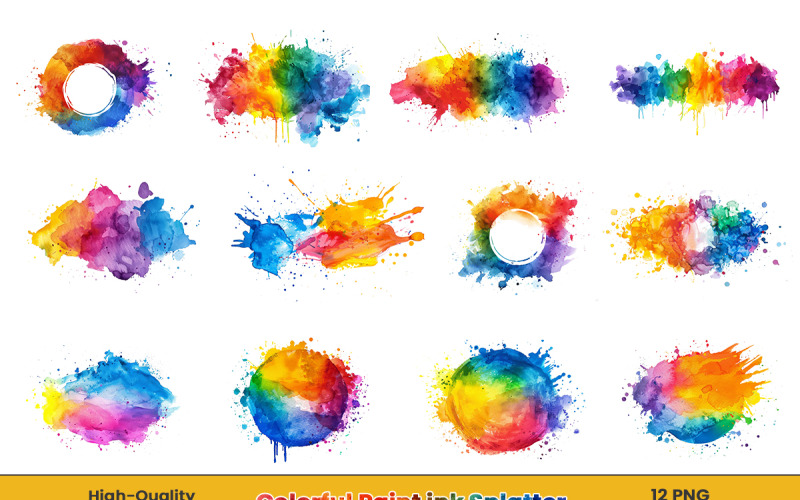 Colorful Rainbow Paint Splash Clipart, Watercolor paint ink splatter png. Background