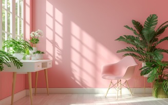 Minimalist Design with Desk & Frame on Pink wall 42