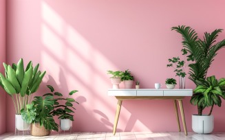 Minimalist Design with Desk & Frame on Pink wall 43