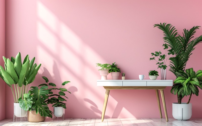 Minimalist Design with Desk & Frame on Pink wall 43 Illustration